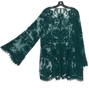 Sheer Floral Lace Bell Sleeve Boho Whimsigoth Cottagecore Forest Fairy Top 2X